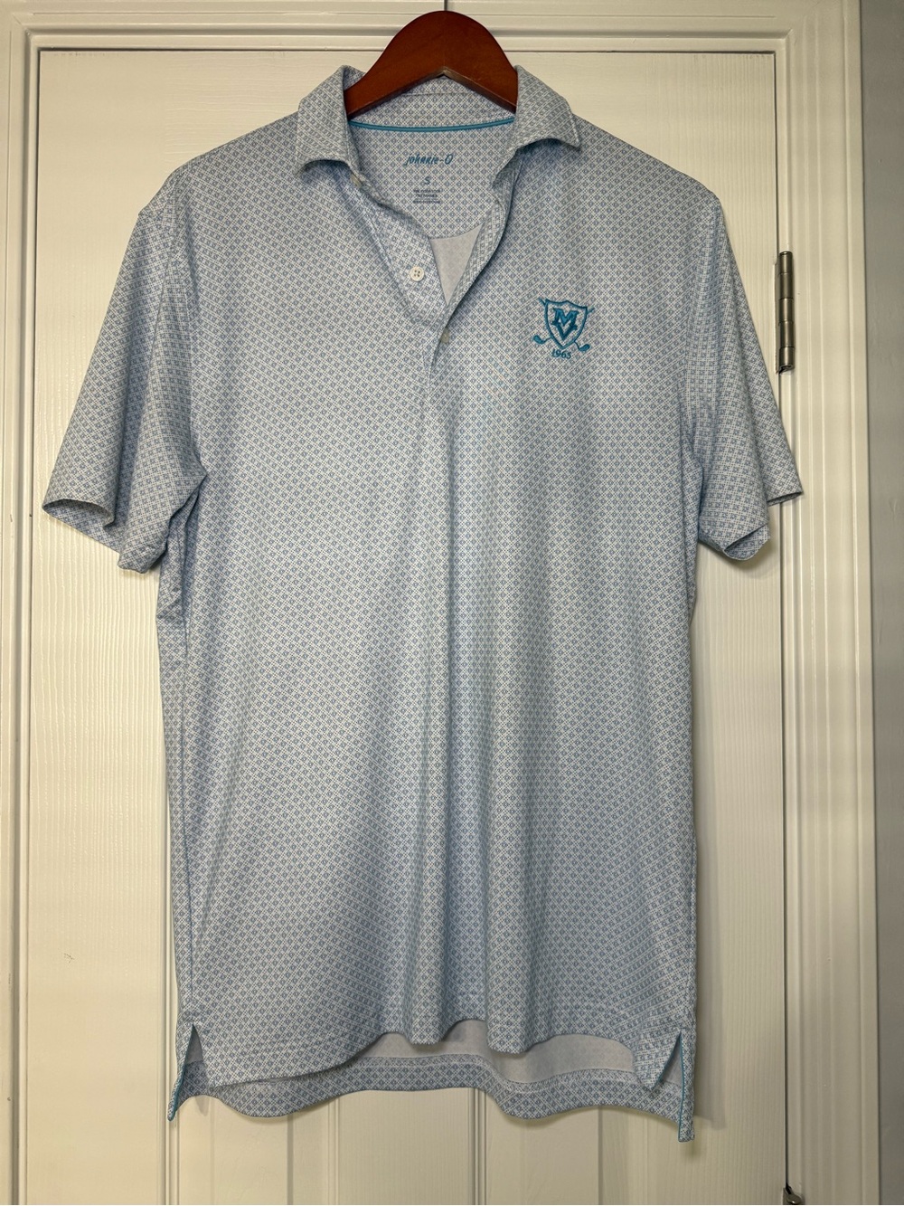 Johnnie-O performance polo shirt featuring a geometric pattern size S
